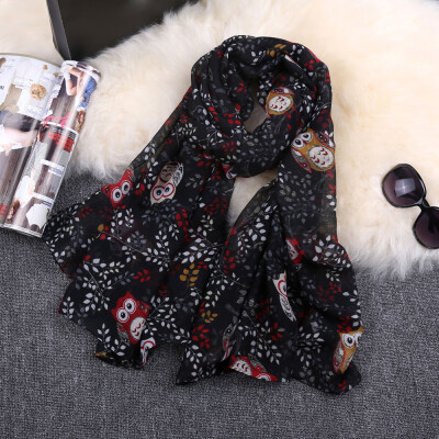 

Gobestart Women Ladies Owl Print Pattern Lace Long Scarf Warm Wrap Shawl