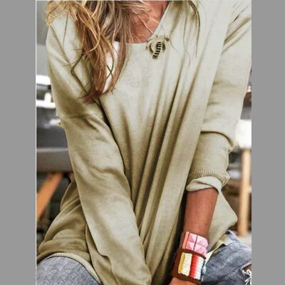 

Tailored Women Fashion Casual O-Neck Contrast Gradation Color Long Sleeve Top Blouse