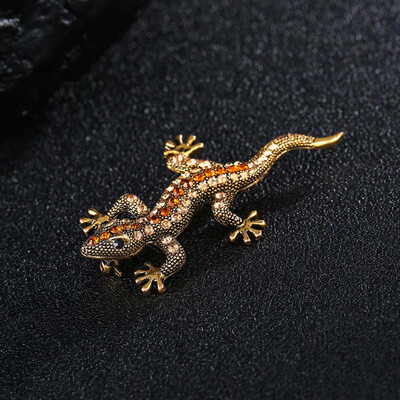 

New Lizard Gecko Pins Crystal Brooch Fashion Jewelry Unisex Dress T-shirt Accessories