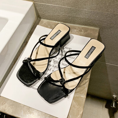 

Rough-heeled Two-Wear LadiesSandals Summer Fairy Wind Mid-heeled Slippers&Evening Shoes