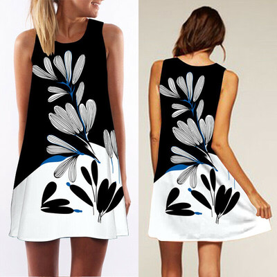 

Women Tank Top Mini Dress Floral Summer Casual Prom Party Loose T-Shirt Dress