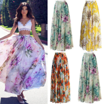 

BOHO Ladies Floral Jersey Gypsy Long Maxi Full Skirt Summer Beach Sun Dress NEW