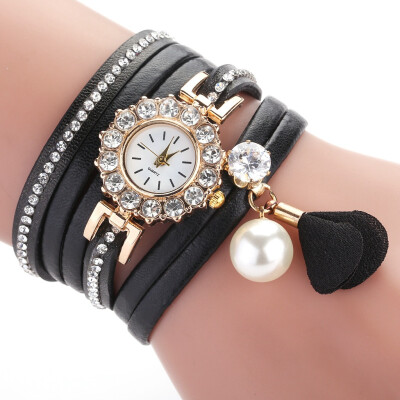 

Duoya brand point drill circle pu belt watch pearl fold fashion ladies bracelet watch