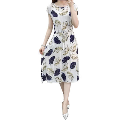

Bohemia Floral Print Short Sleeve Tunic Dress Women Lace Up Maxi Dresses