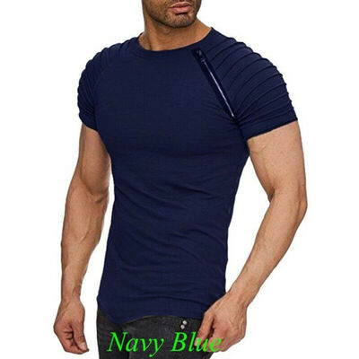 

SUNSIOM Zipper Men Tee Shirt Slim Fit O Neck Short Sleeve Muscle Casual Tops Blouse