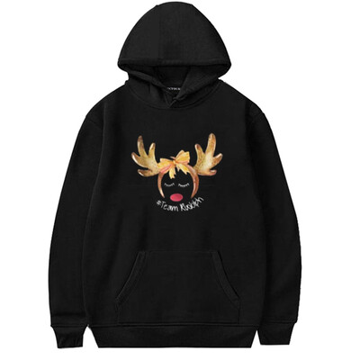 

New Fashion Casual Christmas Cute Deer Printed Couples Hoodies Long Sleeve Hooded Sweatshirt Lovers Pullover