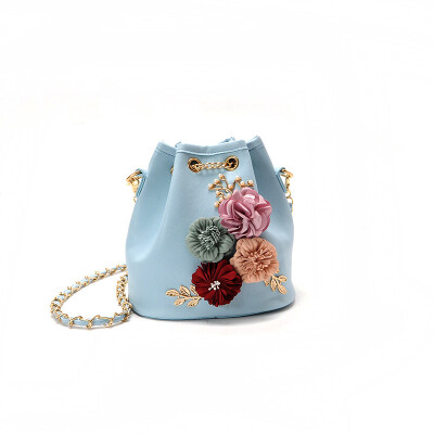 

Lady Flower Bucket Bag Crossbody Bags Summer Women PU Leather Fashion Messenger Bags Floral Chains Small Cute Shoulder Bags