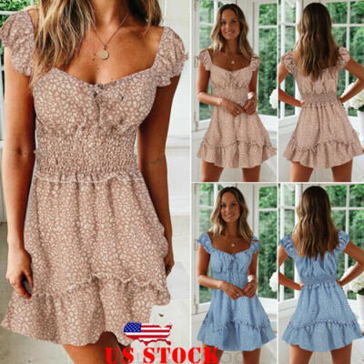 

US Womens Summer Boho Short Mini Dress Evening Cocktail Party Beach Sundress
