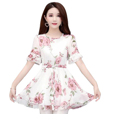 

Women Floral Printed O-Neck Short Sleeve Ruffles T-Shirts Summer Loose Casual Tops Korean Women Clothes