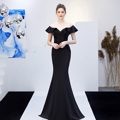 

Sexy Off The Shoulder Mermaid Evening Dress Elegant Long Slim Applique Women Bride Toasting Dress