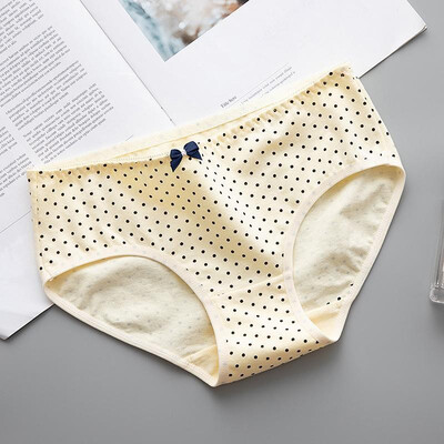 

Women Briefs Cotton Blends Beathable Stretchy Cartoon Animal Cat Letters Polka Dot Print Bow Sweet Underwear