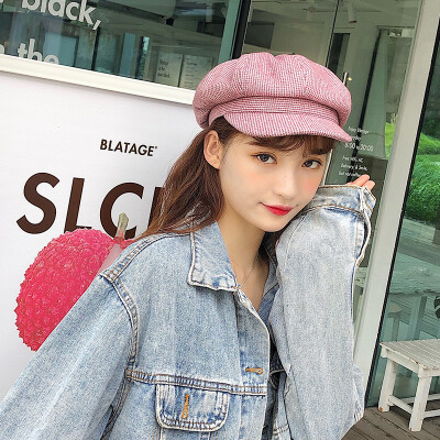 

Hat women wool cotton Plaid Octagon Hat Joker British retro Navy Hat Korean leisure berets tide