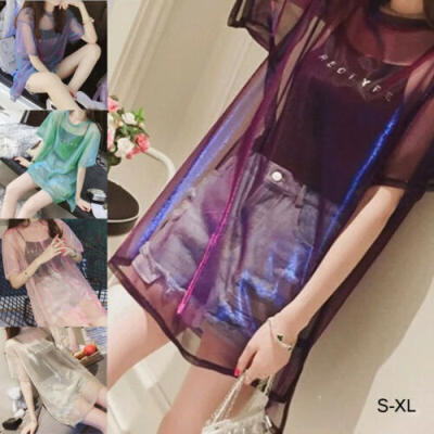 

Women Transparent Mesh T-Shirt Short Sleeve Tee Tops Cover upCamisole Vest Top
