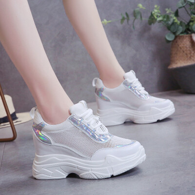 

Thick-soled muffin heel medium-heeled womens shoes low-heeled shoes mesh shoes breathable shoes small white shoes summer ti
