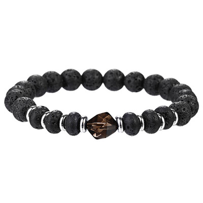 

Fashion 8Mm Black Lava Stone Beads Bracelets Bangles Natural Stone Hexagon Prism Crystal Pendant Bracelet