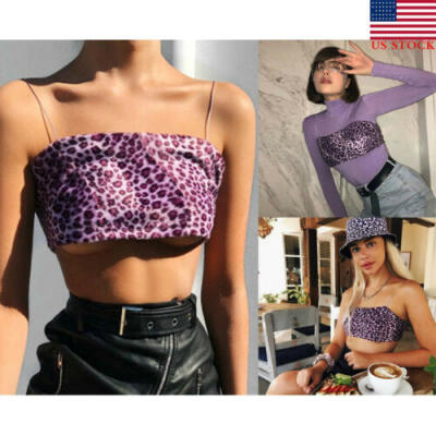 

US Women Sexy Leopard Vest Top Tank Crop Tops Sleeveless Blouse Shirt Clubwear