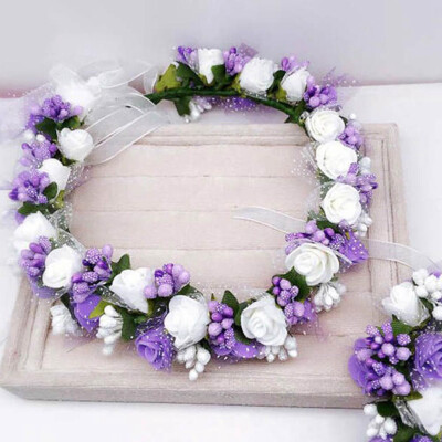 

1 Set Wedding Page Boy Flower Girl Flower Hairband Bracelet Garland Wrist Flowers Lace Hair Ring