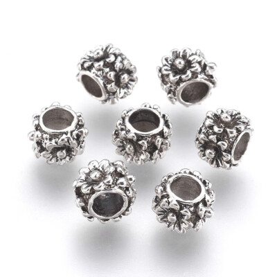 

Cadmium Free & Nickel Free & Lead Free Unfading Alloy European Beads Large Hole Beads Rondelle with Flower Pattern