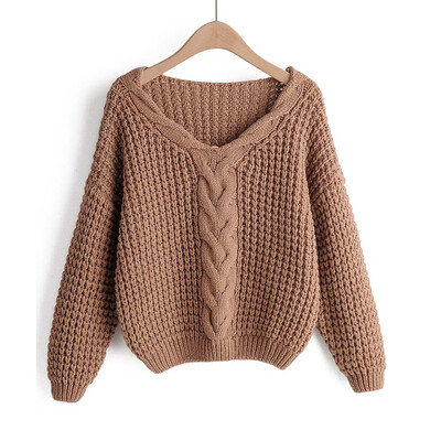 

Gobestart Fashion Women Pullover Solid Long Sleeve V-Neck Knitted Sweater Top