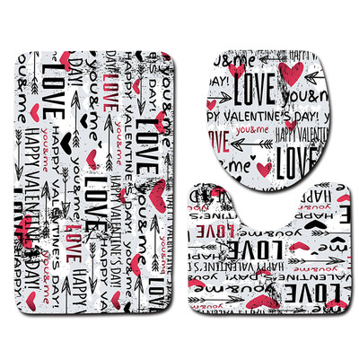 

〖Follure〗3PCS Valentines Day Pattern Non Slip Toilet Seat Cover Rug Bathroom Set Decor