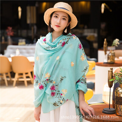 

2018 explosion models autumn&winter flowers embroidery cotton&linen scarf bib literary national wind embroidery sunscreen shawl scarves