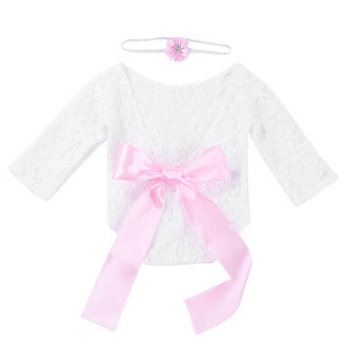 

2pcs Newborn Photography Props Baby Girls Lace Rompers Headband Photo Shoot