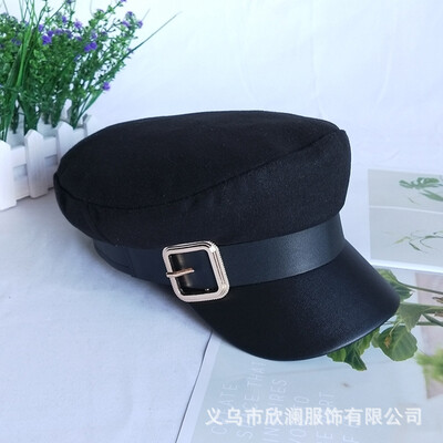 

European&American street metal buckle retro navy hat womens autumn&winter hundred fashion cap temperament British beret