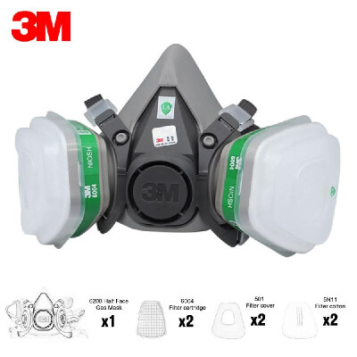 

3M 6200 Half Face Gas Mask Respirator with 2Pcs Multi Acid Gas & Organic Vapor Filter Cartridge Filter Cotton Filter Cover