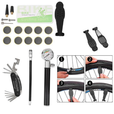 

Greensen Portable Bicycle Pump Tire Repair Multi-Functional Tools Set Kit with Storage Bag