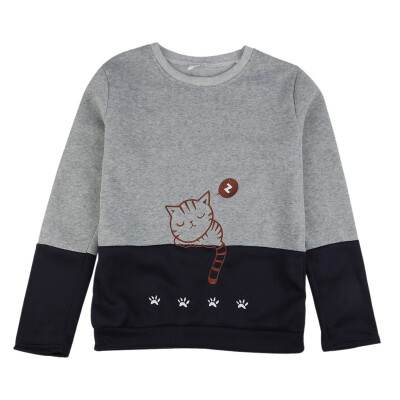 

Autumn Casual Harajuku cartoon cat embroidered Sweatshirts Cosy Women Long Sleeve hoodies Tops Pullover moletom