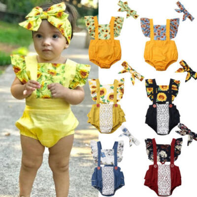 

2PCS Newborn Baby Girl Clothes Flower Headband Romper Jumpsuit Playsuit Outfit