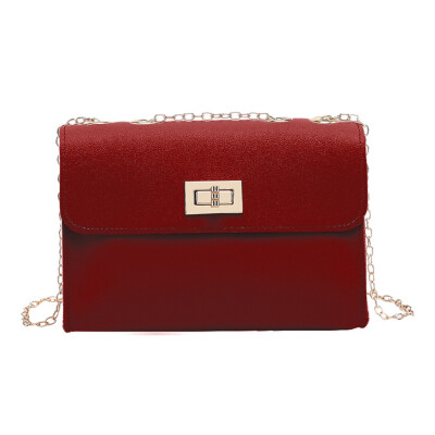 

Korean Style Women Cover-Style Lock Small Square Bag Fashion Solid Color Messenger Bags Chain Phone Bags Crossbody PU Bag