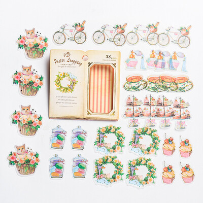 

Japanese Vintage Cat Cute Diary Journal Paper Flower Stickers Flakes Scrapbooking Stationery Teacher School Supplies