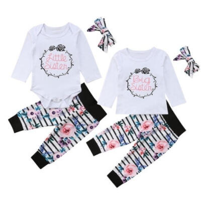 

Fashion Newborn Baby LittleBig Sister Long Sleeve Romper T-shirtFloral Long Pants Clothes Outfits Sets