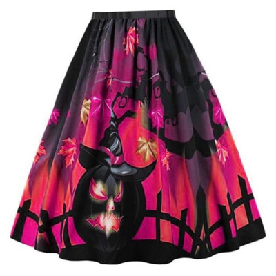 

Roseonmyhand Womens Fashion Winter Halloween Casual Loose High Waist Pleated Printed Skirts