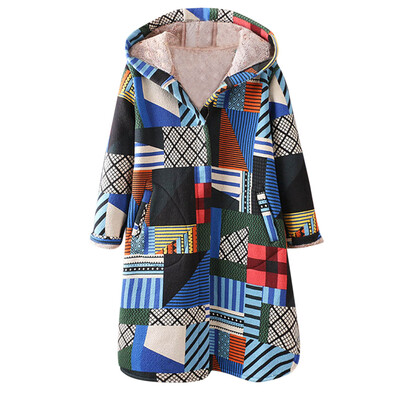 

Toponeto Womens Warm Outwear Floral Print Hooded Pockets Vintage Oversize Coat BUL