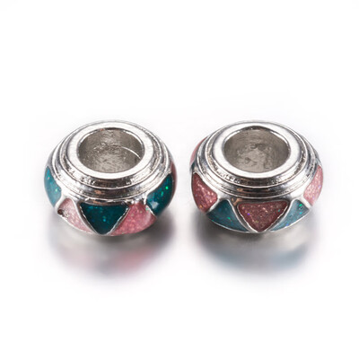 

Alloy Enamel European Beads Large Hole Beads Rondelle with Triangle Platinum Colorful 12x65mm Hole 5mm