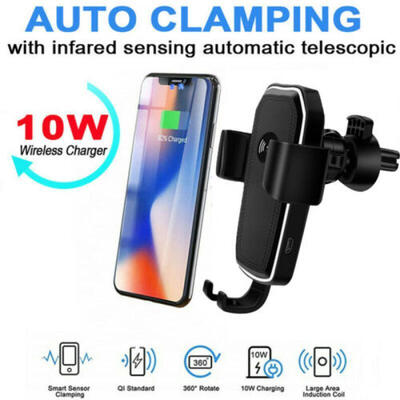 

Qi Wireless Automatic Clamping Fast Charging Car Charger Mount Holder Stand New
