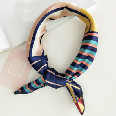 

Silk Scarf Women Spring Summer Retro Scarf Multicolor Head Scarf Stripe Design Print Kerchief