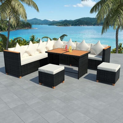 

7 Piece Garden Lounge Set with Cushions Poly Rattan Black
