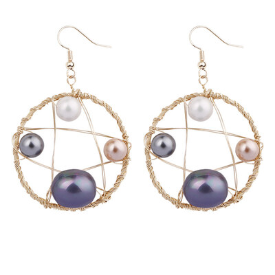 

Fashion Circle Star Faux Pearl Inlaid Pendant Women Hook Earrings Party Jewelry