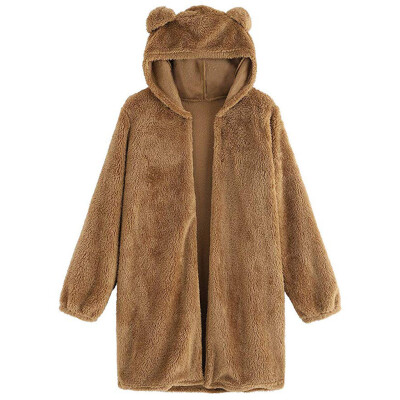 

Toponeto Womens Hoodies Long Sleeve Bear Ear Teddy Hooded Fleece Sweatshirt Cardigan Coat