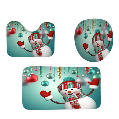 

Christmas A Style 3D Digital Printing Bathroom Four-Piece Multicolor Snowman Pattern Waterproof Durable Bathroom Four-Piece