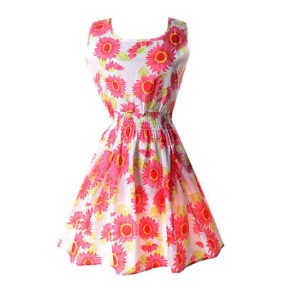 

Women Chiffon Sleeveless Dress Floral Print Casual A-Line Mini Sundress
