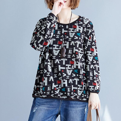 

Women Loose Sweatshirt Pullovers Printed Long Sleeves Drop Shoulder Oversized Plus Size Vintage Hoodies Casual Tops