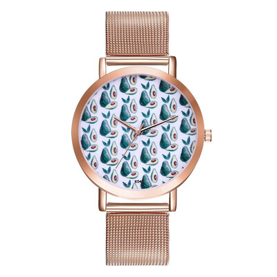 

〖Follure〗Woman Fashion Avocado Pattern Alloy Steel Strap Analog Quartz Round Watch