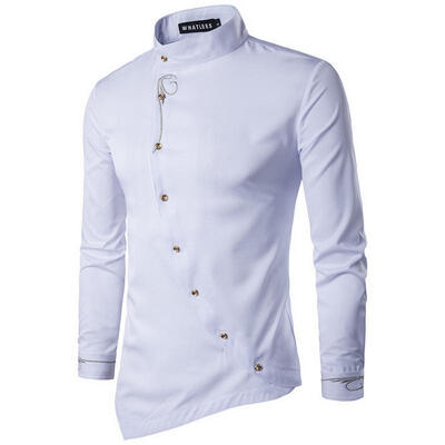

Mens Shirt 2018 Personality Oblique Button Irregular Men Casual Dress Shirt Long Sleeve Slim Fit Quality Male Shirts