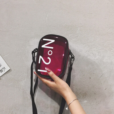 

New small bag female 2019 new Korean version of the wild letter transparent shoulder Messenger bag ins jelly small round bag