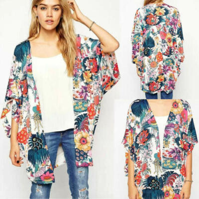 

Boho Vintage Women Floral Loose Shawl Kimono Cardigan Chiffon Coat Jacket Blouse