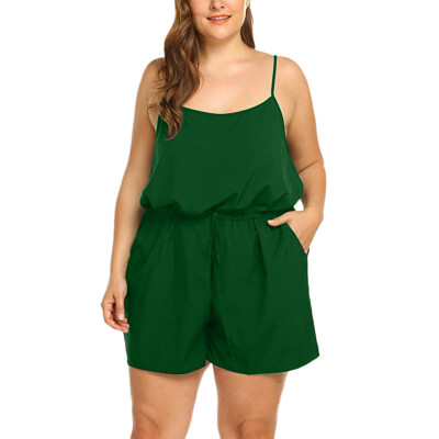 

Starmoon Women Summer Plus Size Solid Sleeveless V-Neck Rompers Short Jumpsuits Rompers